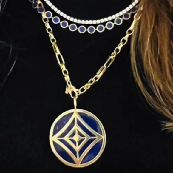 Lapis Gold Plated Art Deco Pendant- New- Custom Made - Picture 4 of 17